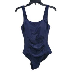 Coastal Rose Women's Navy Blue Ruched Stomach One Piece Bathing‎ Suit NWT US 10